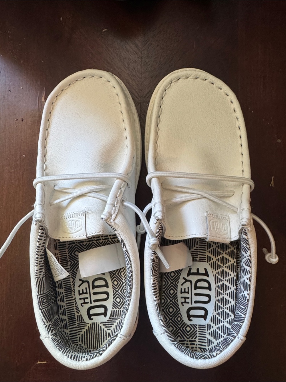 Hey Dude Kids White Slip-On Moccasins with Patterned Insole
